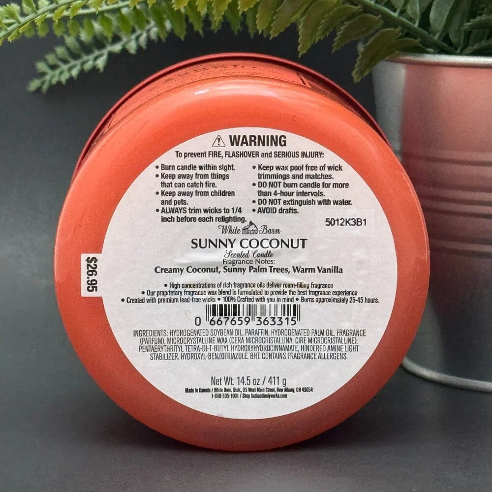 BBW Sunny Coconut White Barn Bath & Body Works 3 Wick Candle - Picture 9 of 10